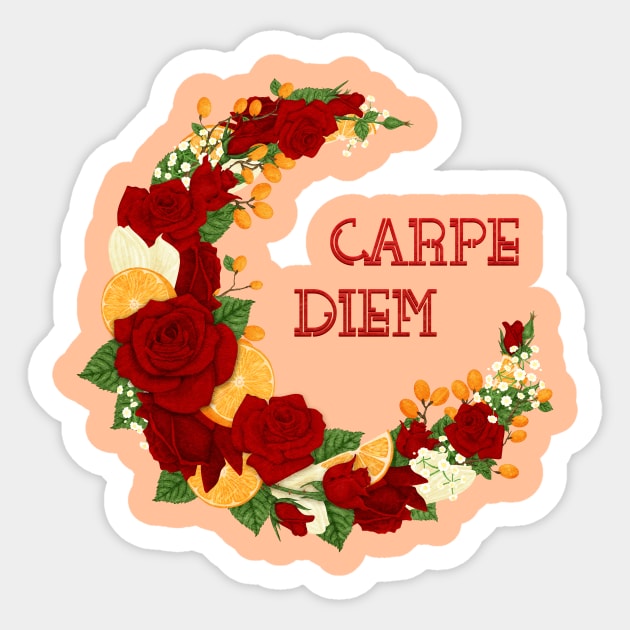 Full Bloom | Red Carpe Diem Sticker by hisameartwork